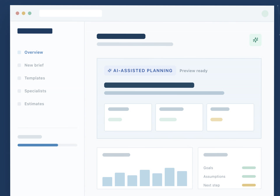 Software product concept preview with AI-assisted planning dashboard