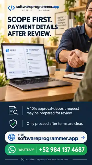 Business owner reviewing an invoice and software scope